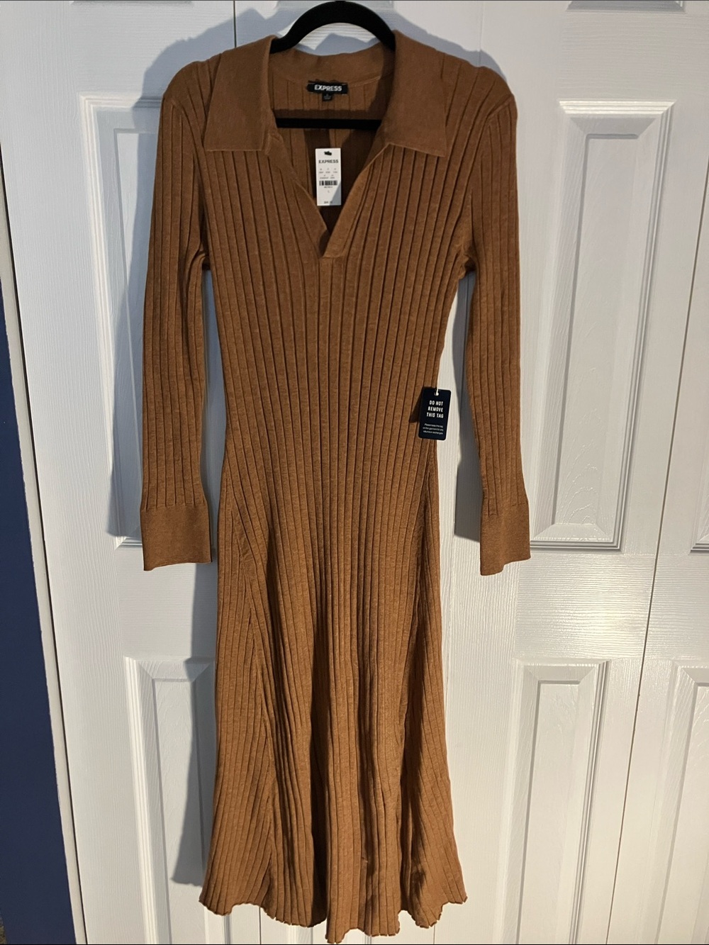 Express Ribbed Collared Midi Dress - Camel Brown